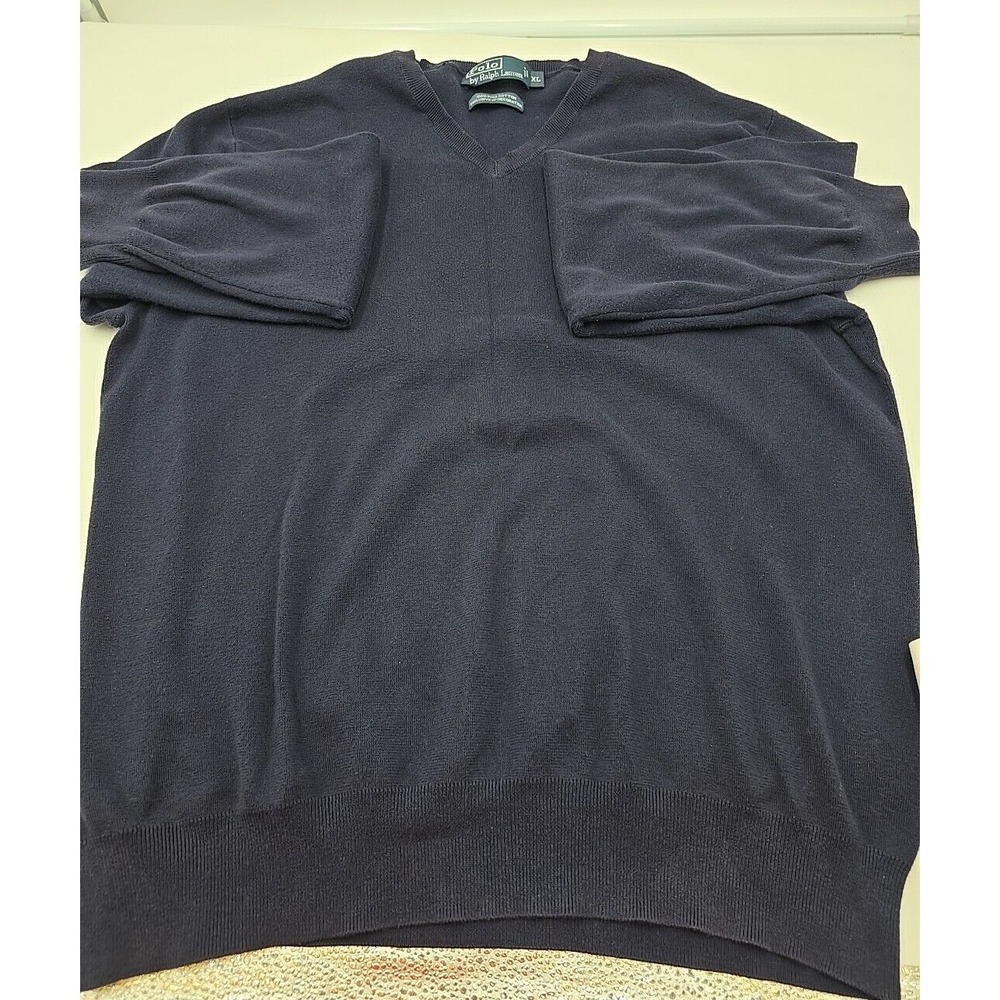 Polo Ralph Lauren Waffle-Knit V-Neck Classic Preppy Blue Sweater XL - Picture 6 of 9